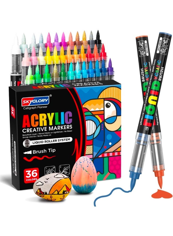 SKYGLORY 36-Color Paint Marker Set, Large Liquid Ink Paint Pens with Automatic Control for Calligraphy, Canvas, Wood & Crafts | Quick-Dry, Flexible Tip | Artist-Grade Drawing Supplies - Image 1